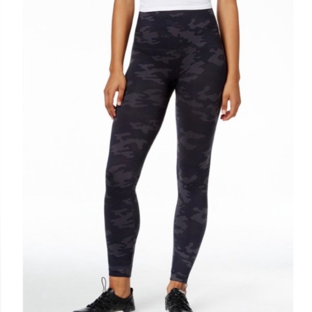 Spanx Look At Me Now Womens Black Camo Seamless Leggings Full Length Size L